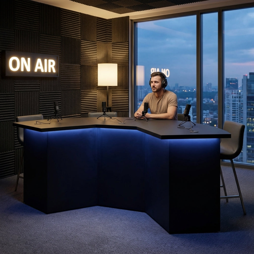 Elevate Your Podcast Studio with Hand-Made Podcast Tables from Axis Office