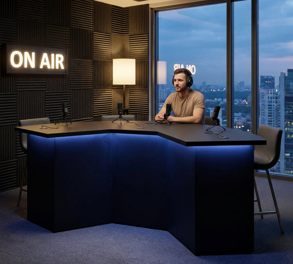 Elevate Your Podcast Studio with Hand-Made Podcast Tables from Axis Office