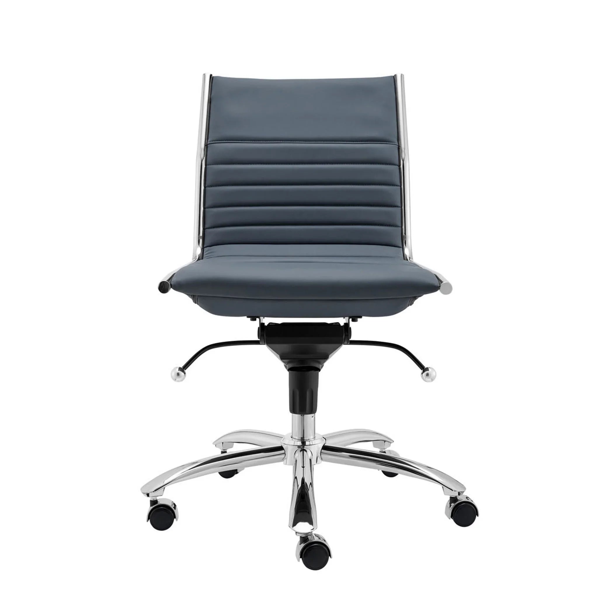 ES506 Armless Chair in Blue with Chromed Steel Base