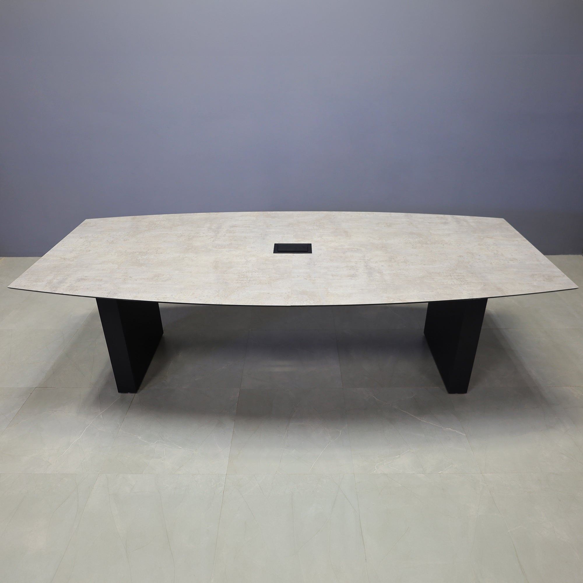 2-inch industrial concrete engineered surface top, black matte laminate standard base, and black MX3 power box.