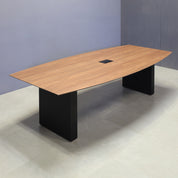 106-inch Aurora Boat Conference Table in 1/2-inch italian walnut engineered surface top, black matte laminate base, and black MX3 power box.
