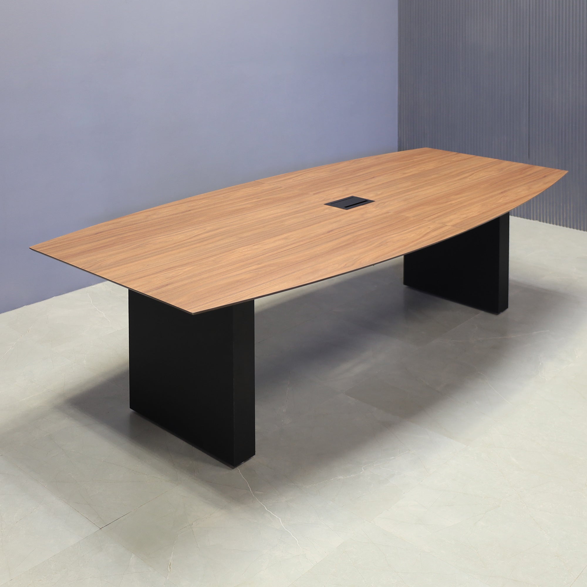 2-inch italian walnut engineered surface top, black matte laminate base, and black MX3 power box.