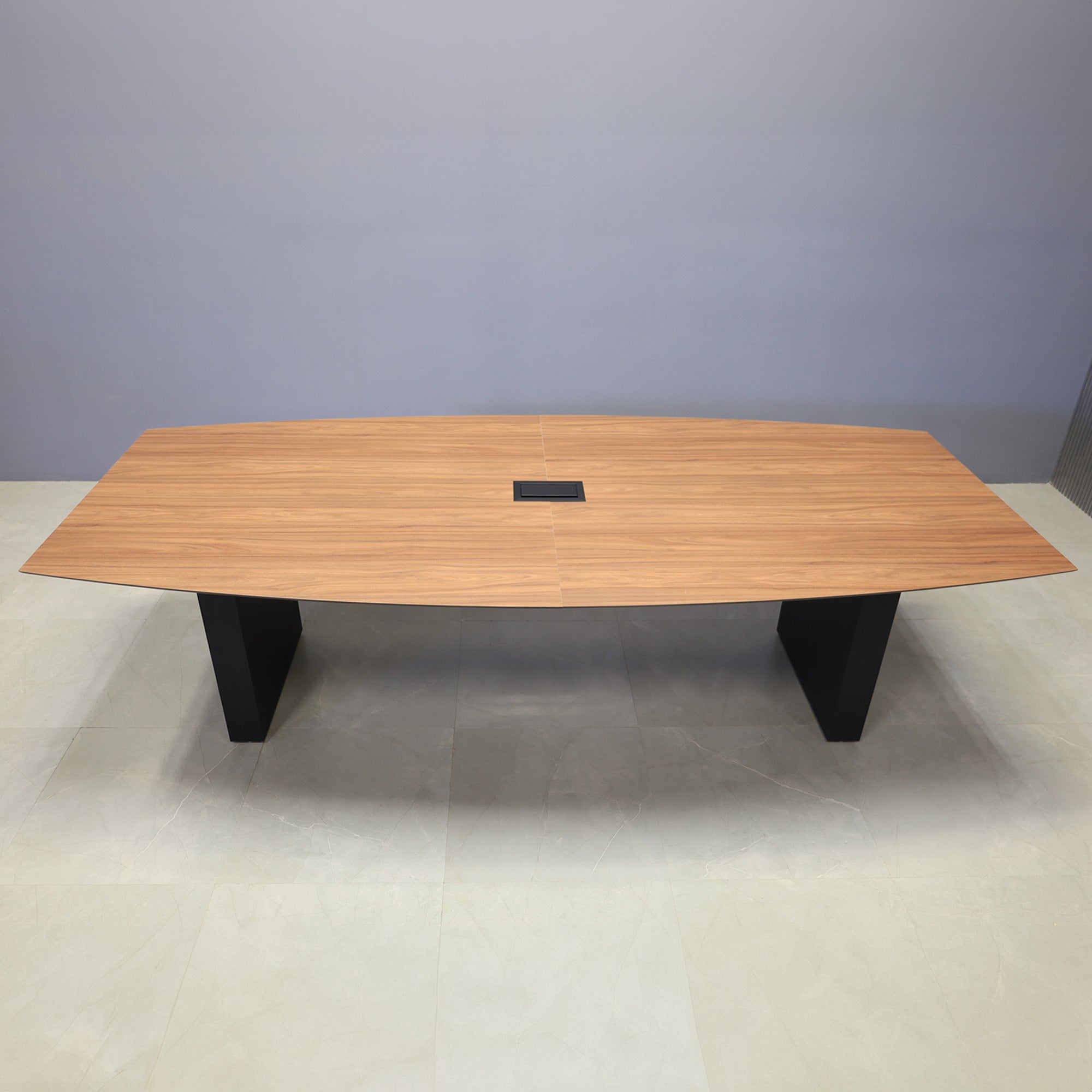 2-inch italian walnut engineered surface top, black matte laminate base, and black MX3 power box.