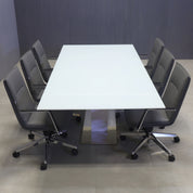 90-inch Omaha Rectangular Shape Conference Table, white gloss laminate pedestal with silver X3 base.