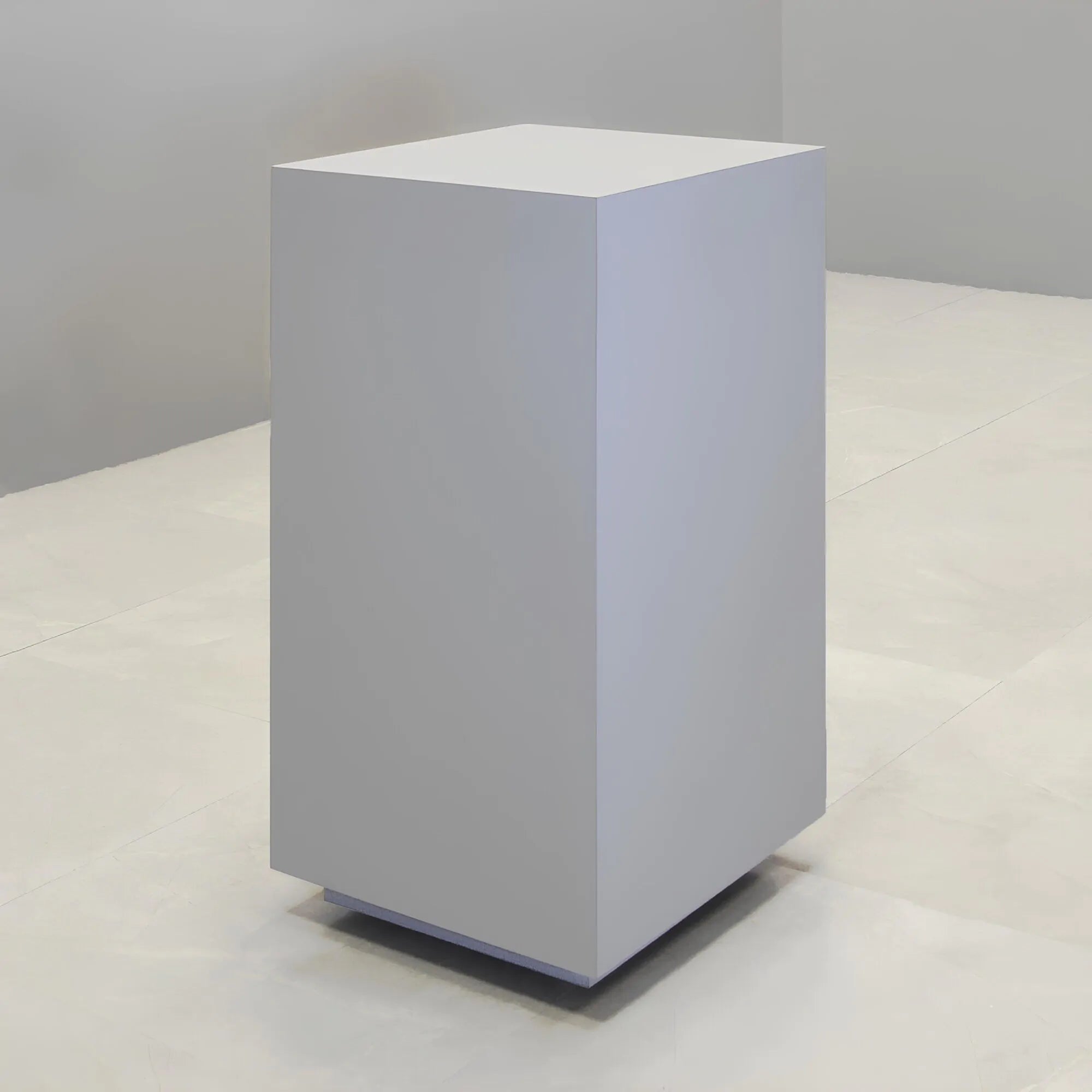 16-inch Norfolk Square Pedestal Lobby Table in folkstone gray matte laminate top and side table.
