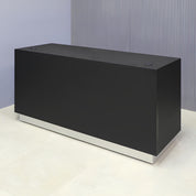 72-inch Houston Retail Custom Reception Desk in black traceless laminate main desk and brushed aluminum toe-kick.