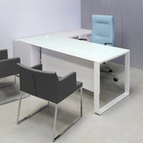 Aspen Executive Desk With Credenza and Tempered Glass Top