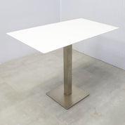 49-inch Aurora Rectangular Conference Table with white solid engineered surface top and brushed aluminum base.