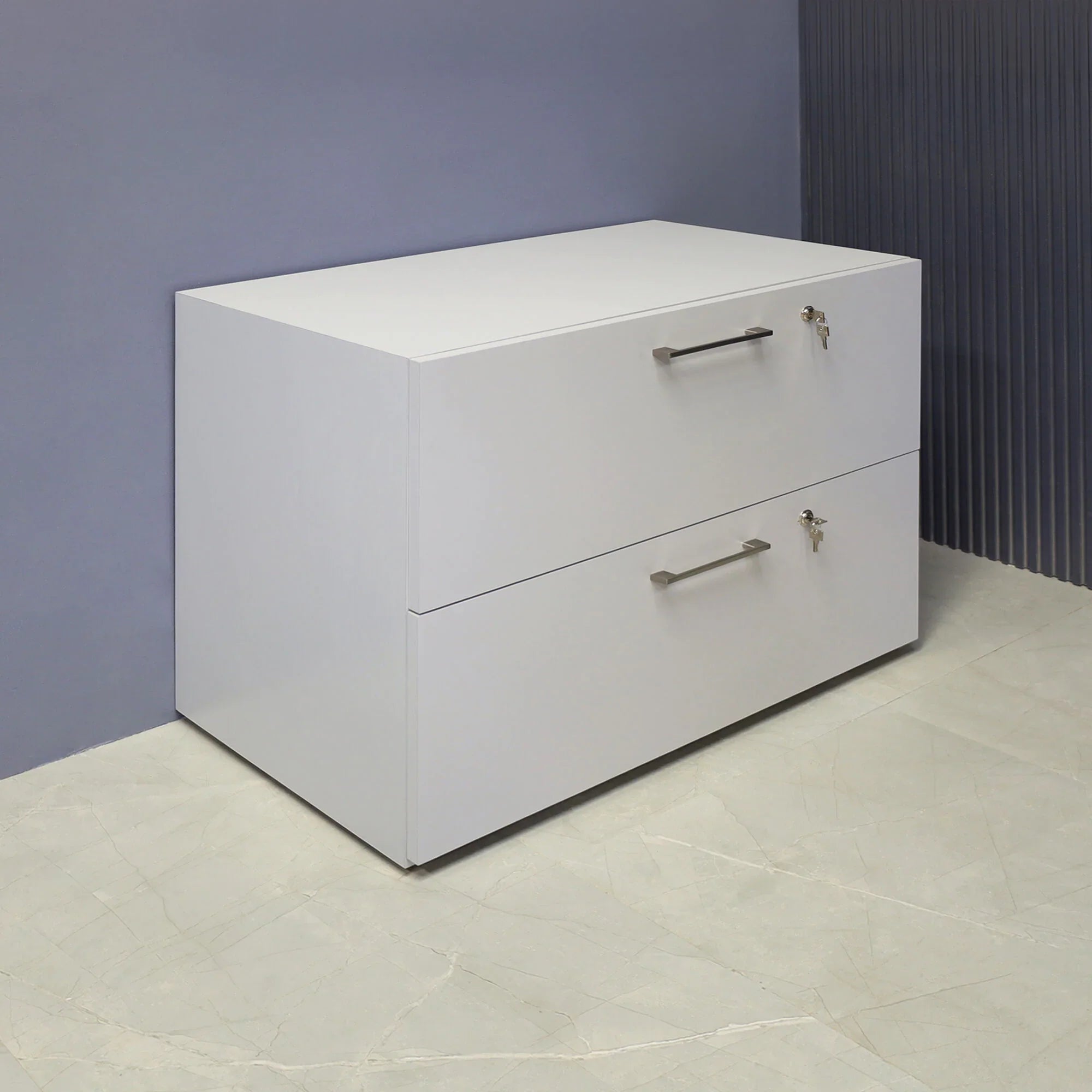 30-inch height Naples Lateral File Cabinet in folkstone gray matte laminate cabinet.