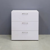 42-inch height Naples Lateral File Cabinet in white gloss laminate cabinet.