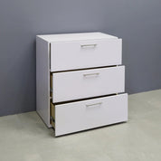 42-inch height Naples Lateral File Cabinet in white gloss laminate cabinet.