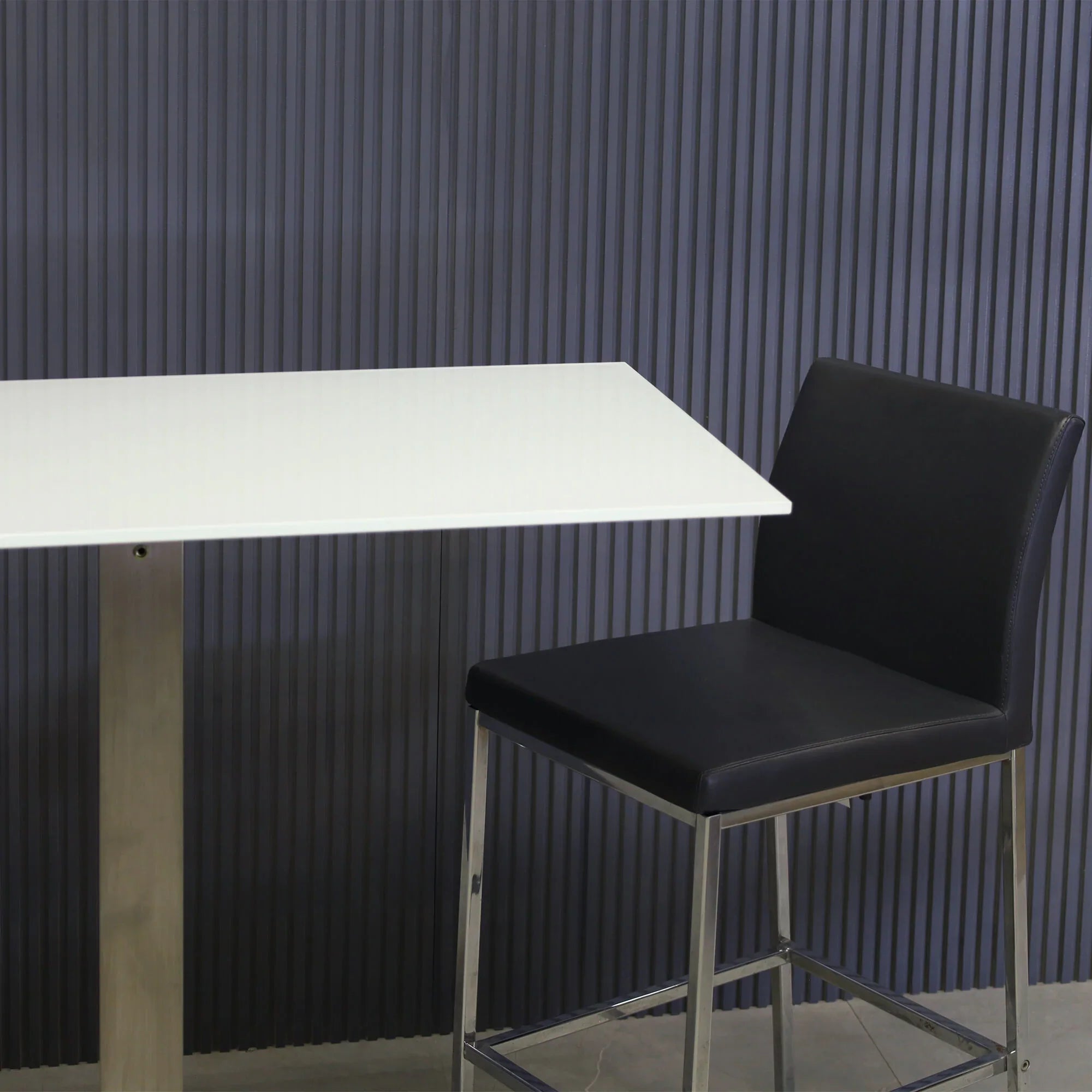 42-inch California Rectangular Bar Table in 1/2" white tempered glass top, and stainless steel base.