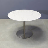 California Round Cafeteria Table in Solenne Marble Engineered Surface Top - 42 In. - Stock #81