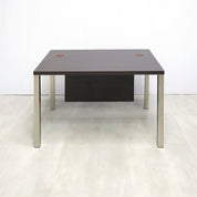 48-inch Dallas Straight Executive Desk with Ebony Recon matte laminate, Ebony Recon matte laminate privacy panel, and Brushed Aluminum legs.