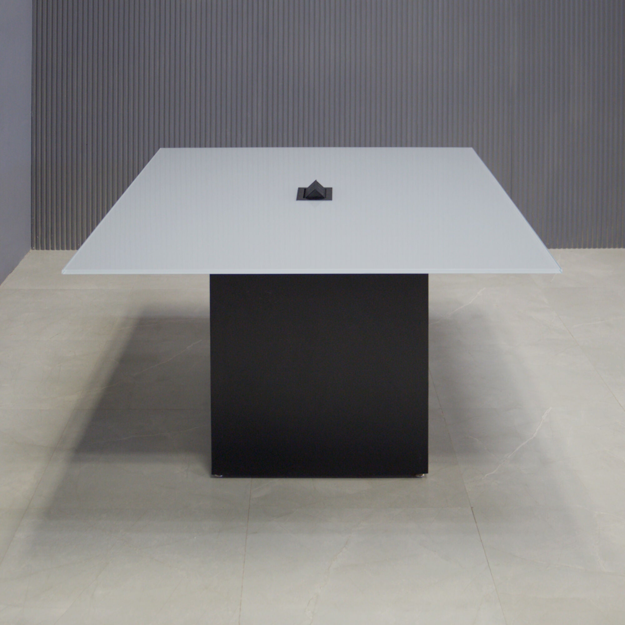 2-inch medium gray tempered glass top, black matte laminate base, and one black MX2 power box.