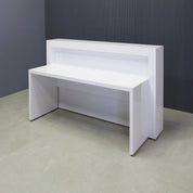 60-inch New York Straight Reception Desk in white gloss laminate main desk & accent recess front panel, with Color LED, shown here.