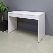 65-inch Ashville Bar Table with Storage in white matte laminate finish.