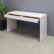 65-inch Ashville Bar Table with Storage in white matte laminate finish.