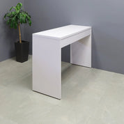 65-inch Ashville Bar Table with Storage in white matte laminate finish.