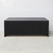 72-inch Boston Storage Credenza with black stone PVC laminate main body, and black traceless tambour push-to-open doors.