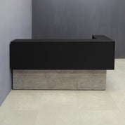 72-inch San Francisco L-Shape Reception Desk, right l-panel side when facing front in black traceless laminate counter and industrial concrete laminate desk, shown here.