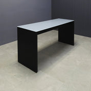 72-inch Ashville Bar Table in 1/2-inch gray tempered glass top and black traceless laminate base.
