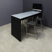 72-inch Ashville Bar Table in 1/2-inch gray tempered glass top and black traceless laminate base.
