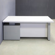 72-inch Avenue Straight Executive Desk in white matte laminate top and privacy panel, and light gray pvc base & storage on the right side when sitting.