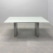 72_Omaha Rectangular Conference Table with white glass tempered glass top and light gray gloss laminate base.