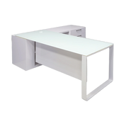 Aspen Executive Desk With Credenza and Tempered Glass Top
