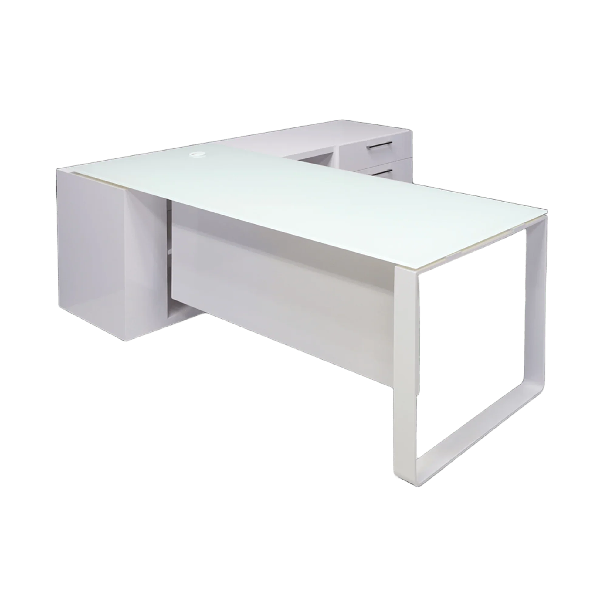Aspen Executive Desk With Credenza and Tempered Glass Top