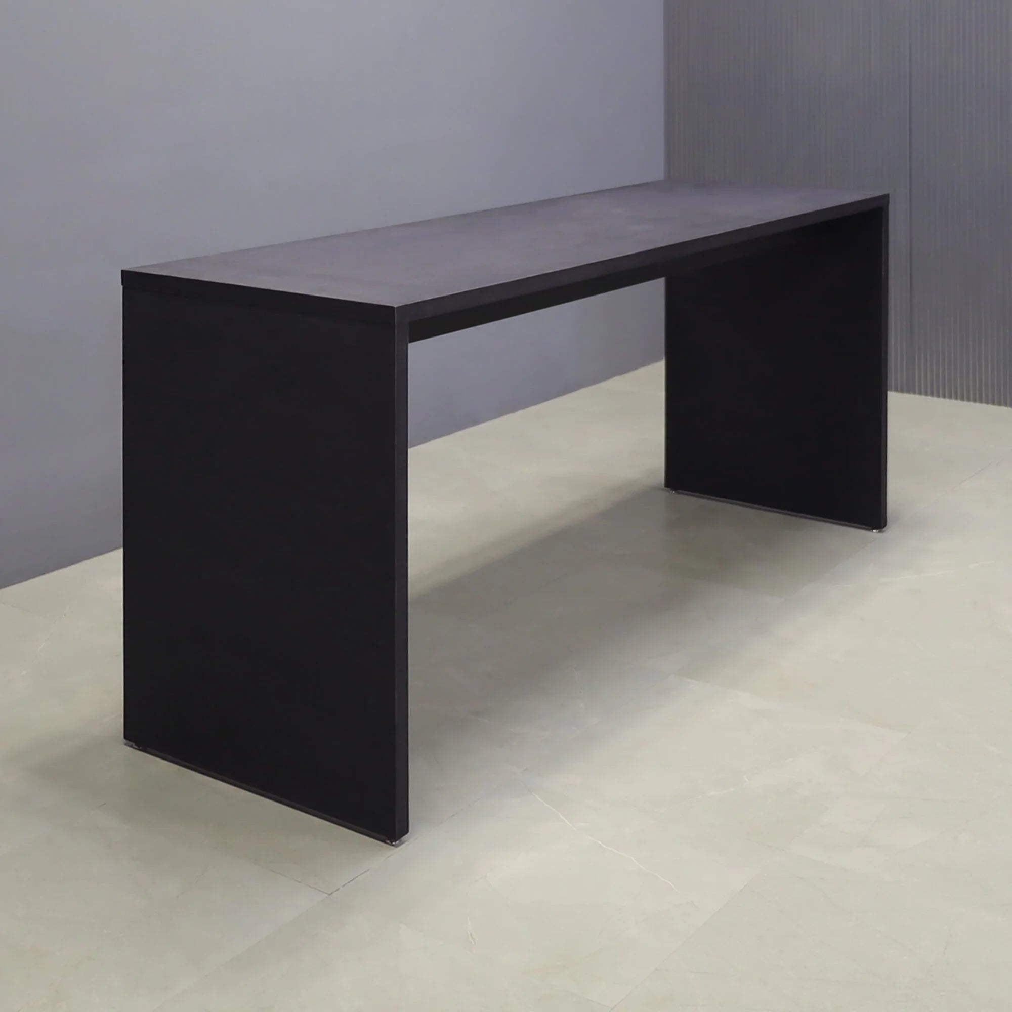 90-inch Ashville Bar Table in ebony veneer finish.
