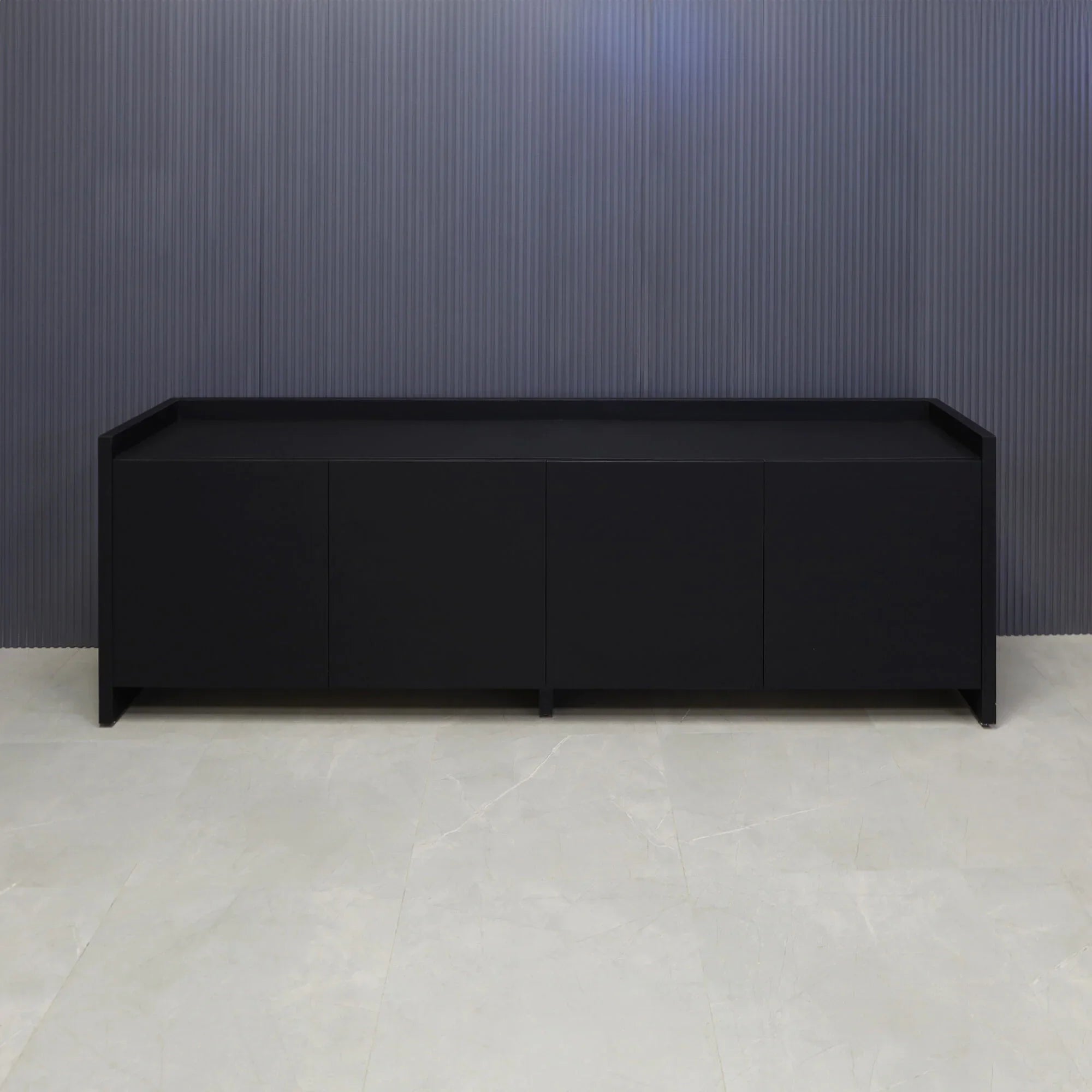 96-inch Aspen Storage Credenza in black traceless laminate credenza & doors.