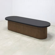 72-inch Custom Pill Bench with Black Traceless Laminate top and American Walnut & Black Background base.