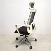 Terra Office Chair with Fixed Arms in light gray mesh back and black fabric seat cushion, shown here.