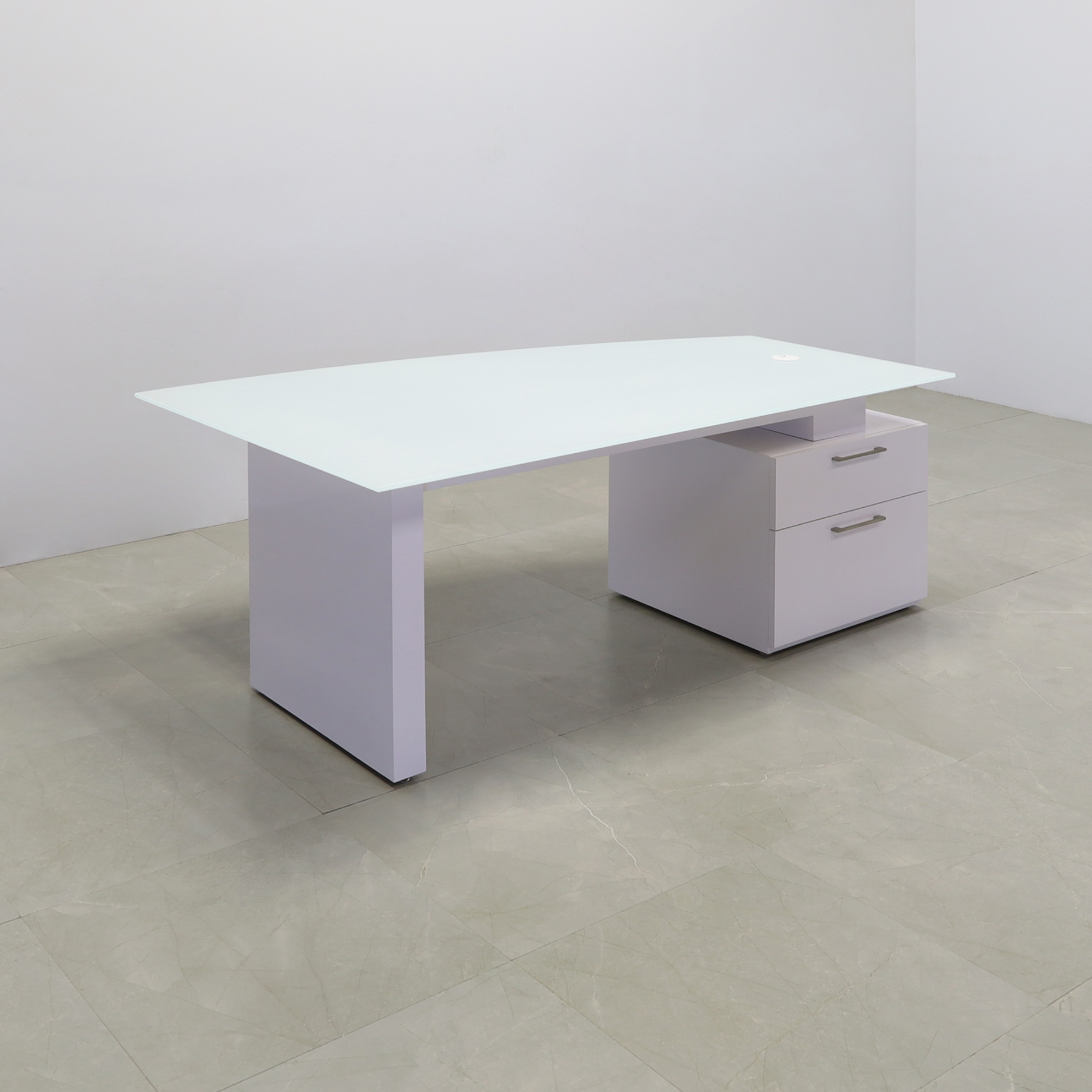 Ultra Modern White Lacquer Executive Desk with Three Drawers - OfficeDesk .com